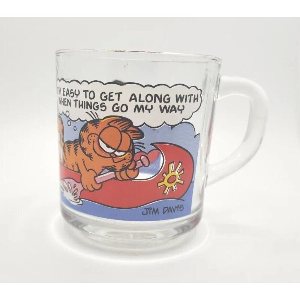 1978 McDonald's Garfield Coffee Mug Glass Cup Canoeing‎ Go My Way W2